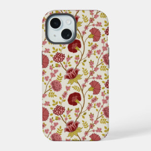 Jakobinisches Blumenmuster Rot Pink Gold Creme iPhone 15 Hülle