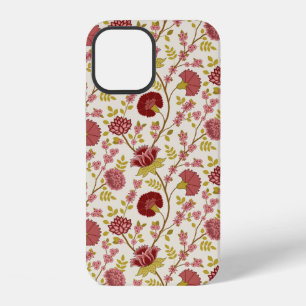 Jakobinisches Blumenmuster Rot Pink Gold Creme iPhone 12 Hülle