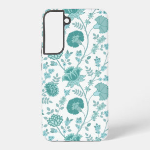 Jakobinisches großes Blumenmuster Teals auf Weiß Samsung Galaxy Hülle
