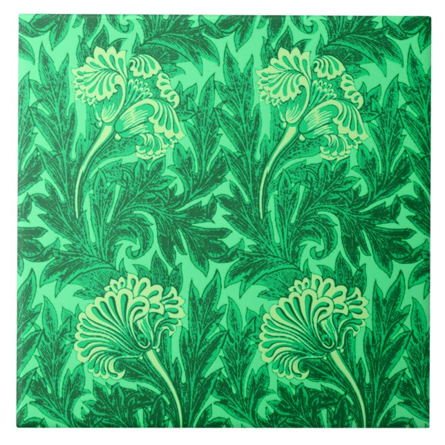 Jakobische Blume Damask, Emerald und Lime Green Fliese (Vorderseite)