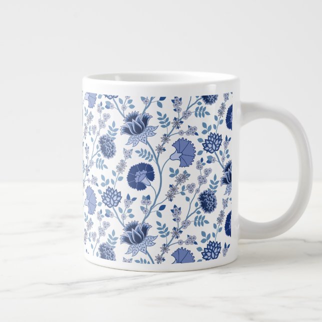 Jakobobsflorale Blues über Weiß Jumbo-Tasse (Rechts)