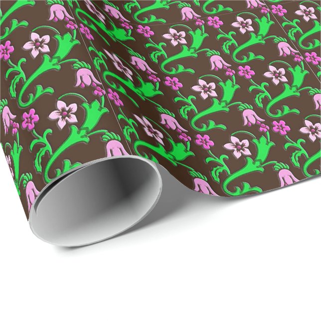 Jakobsblume - rosa, grün, Schokolade Geschenkpapier (Rolleneckpunkt)