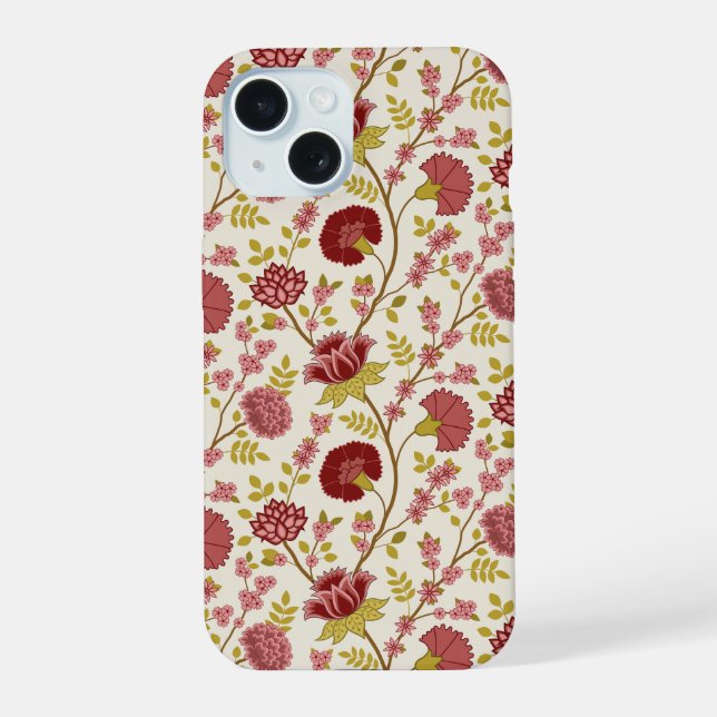 Jakobsbraun Muster Reds Pinks Gold Creme iPhone 15 Hülle (Rückseite)