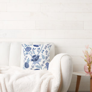 Jakobsflora 2Way Muster Blues auf Weiß Kissen