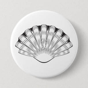 Jakobsmuschel Minimalistisch Schwarz und Weiß Button