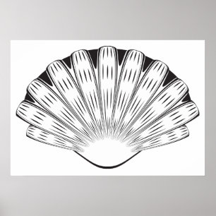 Jakobsmuschel Minimalistisch Schwarz und Weiß Poster