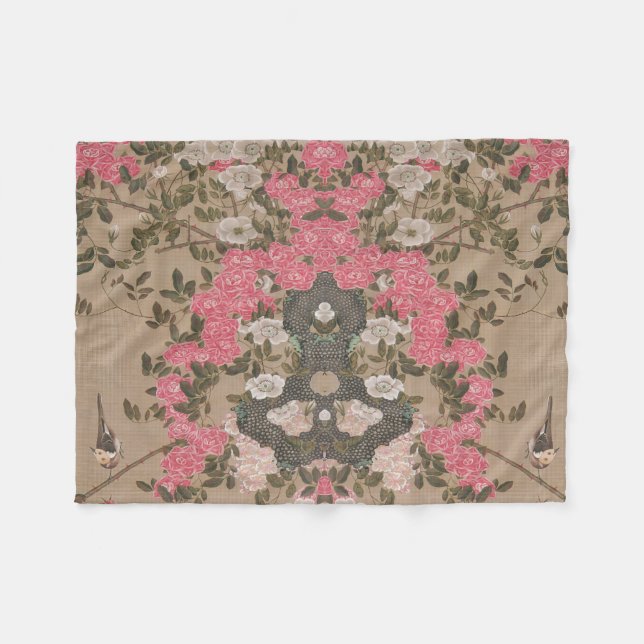 Jakuchu Rose Harmony Fleece Blanket (Vorderseite (Horizontal))