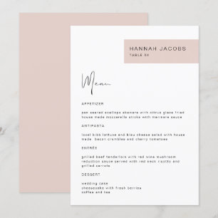 JALAINE Modern Blush Guest Name Dinner Menü Menükarte
