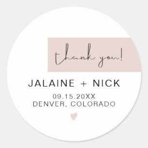 JALAINE Modern Blush Pink Danke für die Hochzeit Runder Aufkleber