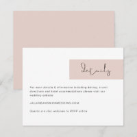 JALAINE Modern Blush Pink Wedding Details Card