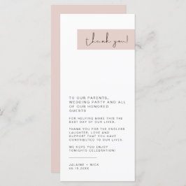 JALAINE Modern Blush Pink Wedding Plate Vielen Dan Menükarte