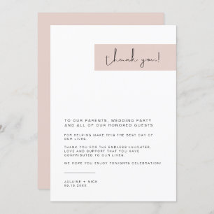 JALAINE Modern Blush Pink Wedding Plate Vielen Dan Menükarte