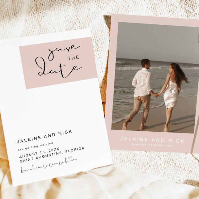 JALAINE Moderner rosafarbener Block Save the Date Einladung (Von Creator hochgeladen)