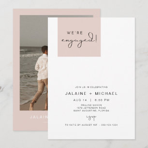 JALAINE Modernes Blush Pink Block Foto Verlobung Einladung