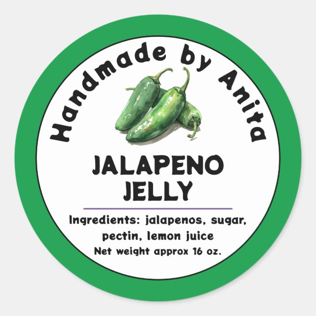 Jalapeno Jam oder Jelly Canning Jar Label Runder Aufkleber (Vorderseite)