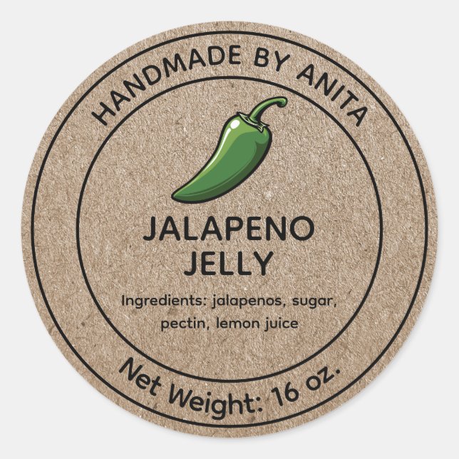 Jalapeno Jelly Canning Jar Label Kraft Paper Style Runder Aufkleber (Vorderseite)