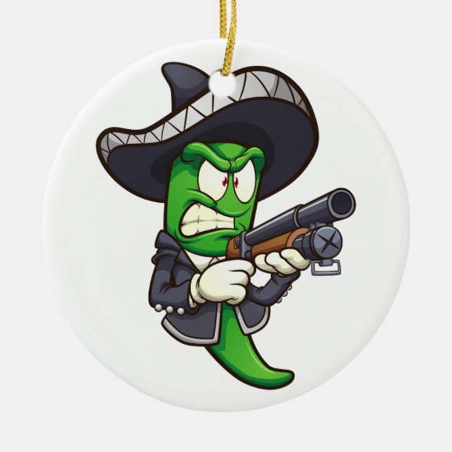 Jalapeno Paprika mit Mariachi-Outfit und einem Keramik Ornament (Vorne)