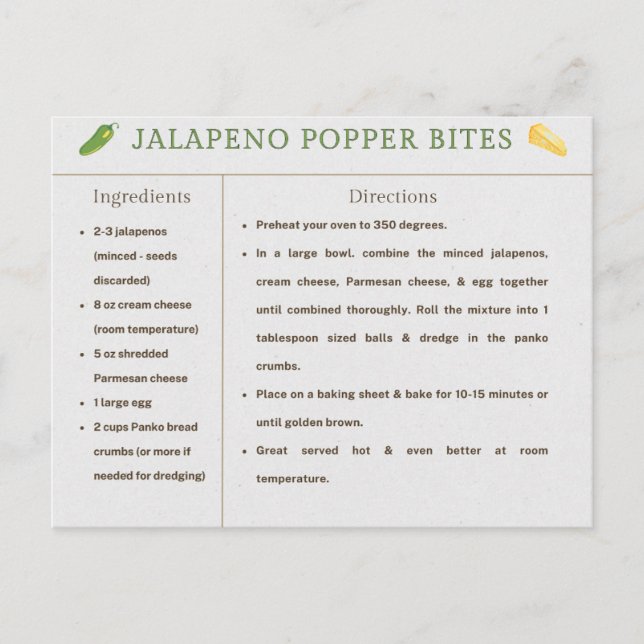 Jalapeno Popper Bites Erntedank Rezept Karte (Vorderseite)