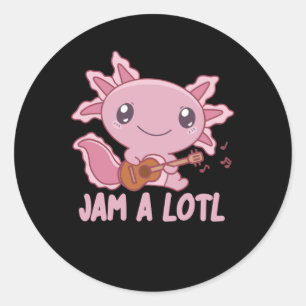 Jam A Lotl Axolotl macht Musik mit Gitarre Runder Aufkleber