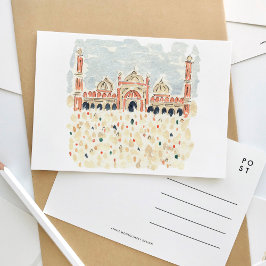 Jama Masjid Delhi India Muslim Watercolor Travel Einladungspostkarte