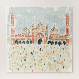 Jama Masjid Moschee India Watercolor Jigsaw Puzzle