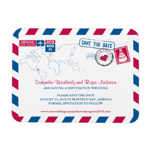 Jamaica Air Mail Wedding Save the Date 3x4 Magnet