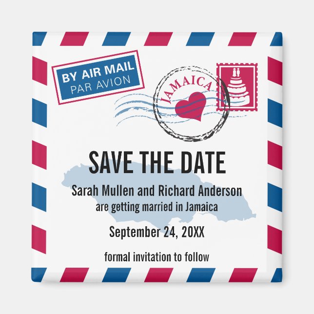 Jamaica Air Mail Wedding Save the Date Magnet (Vorne)