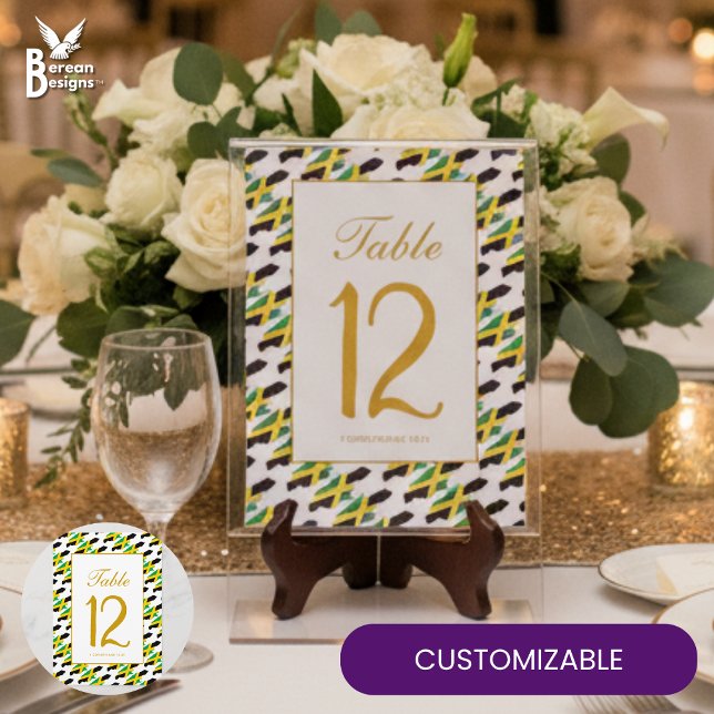 JAMAICA Banquet Celebration Wedding Table Number Dankeskarte (Stylish JAMAICA TABLE NUMBER for weddings and special events. Customizable number and text.)
