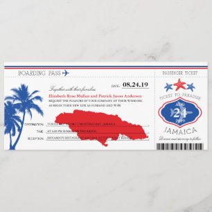 Jamaica Blue/Red Palm Tree Starfish Boarding Pass Einladung