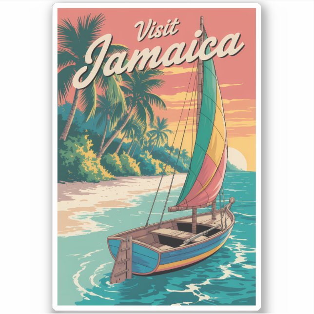 Jamaica Boat Illustration Travel Art Vintage Aufkleber (Vorderseite)
