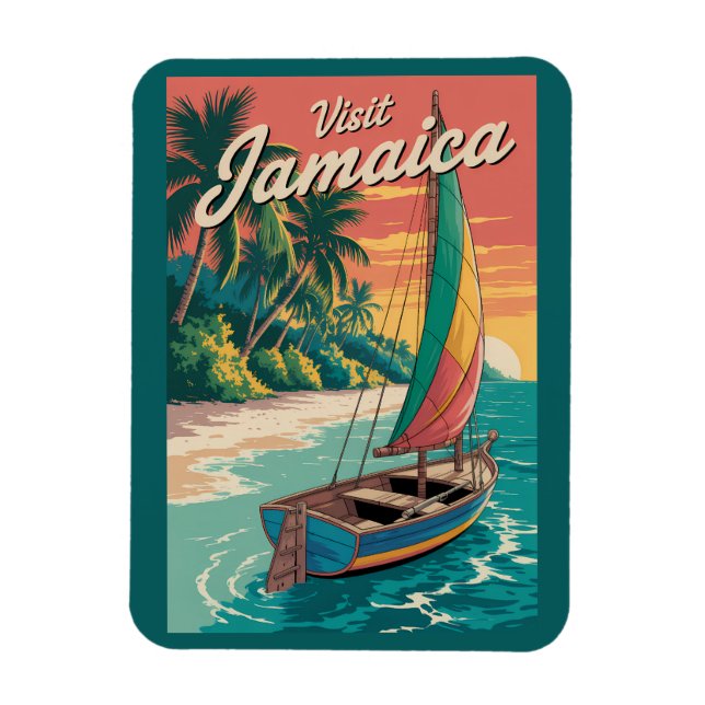 Jamaica Boat Illustration Travel Art Vintage Magnet (Vertikal)