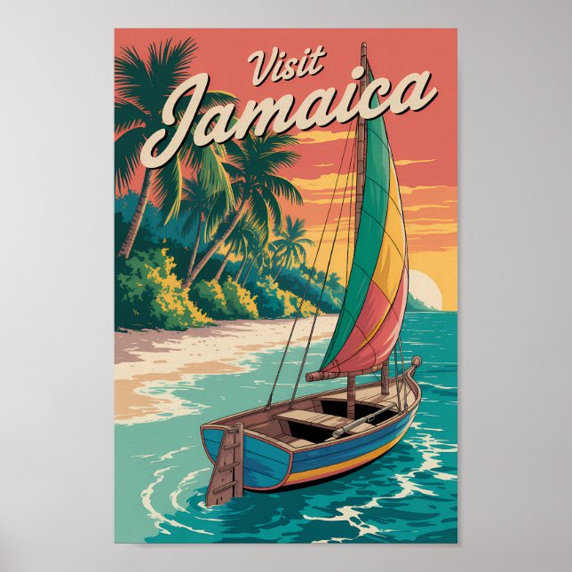 Jamaica Boat Illustration Travel Art Vintage Poster (Vorne)