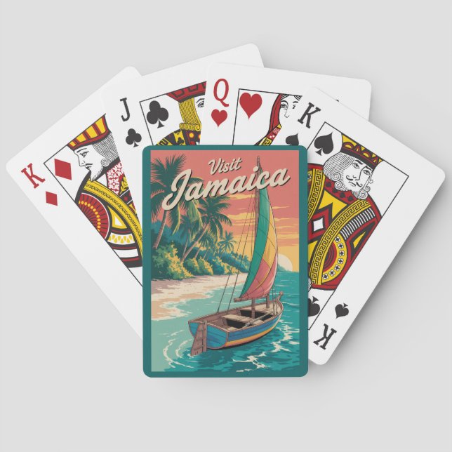 Jamaica Boat Illustration Travel Art Vintage Spielkarten (Rückseite)