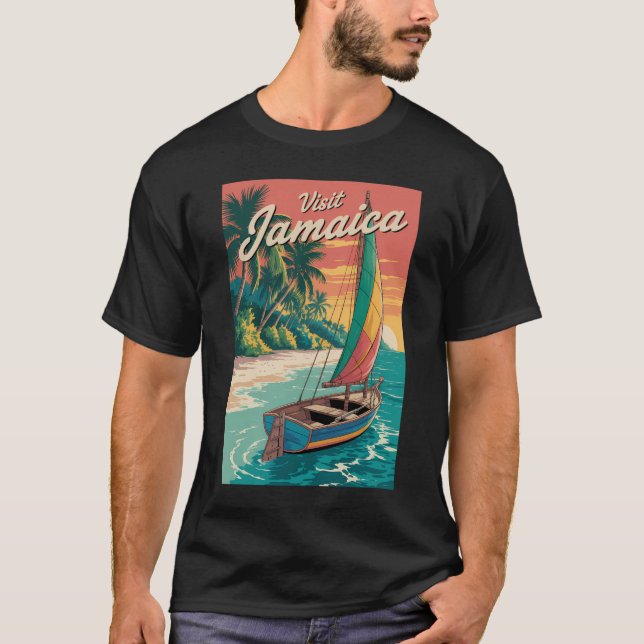 Jamaica Boat Illustration Travel Art Vintage T-Shirt (Vorderseite)
