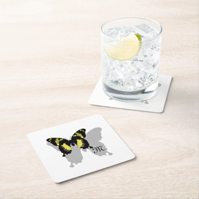Jamaica Butterfly Shadow Monogram Rechteckiger Pappuntersetzer (Vor Ort)