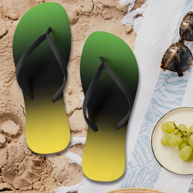 Jamaica Colors Gradient Ombre Green & Yellow Flip Flops (Jamaica Colors Gradient Ombre Green & Yellow Flip Flops)