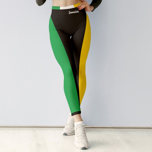 Jamaica Colors Green Black & Gold Jamaica Sports Leggings (Jamaica Colors Green Black & Gold Jamaican Sports Leggings)