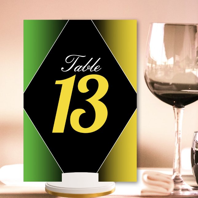 Jamaica Colors Green Gold Caribbean Restaurant Tischnummer (green black and yellow gold Jamaica Jamaican colors table number card)