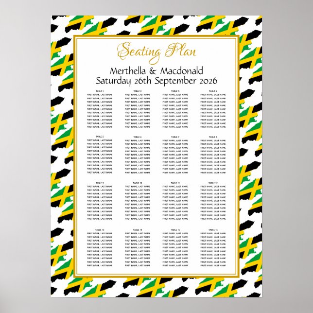 JAMAICA Custom Wedding Empfang 160 Sitzplan Poster (Vorne)
