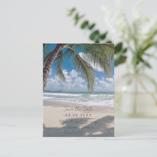 Jamaica Destination Beach Wedding Save the Date Ankündigungspostkarte (Stehend Vorderseite)