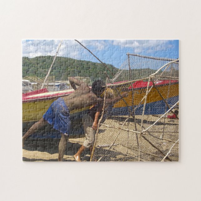 Jamaica Fishermen am Strand. Puzzle (Horizontal)