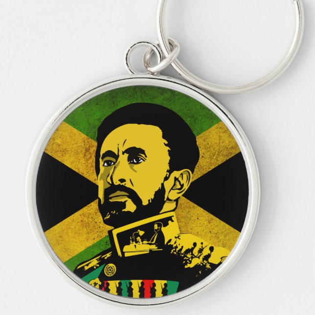 Jamaica Flag - hAILE sELASSIE i - Rasta Button Schlüsselanhänger (Vorne)