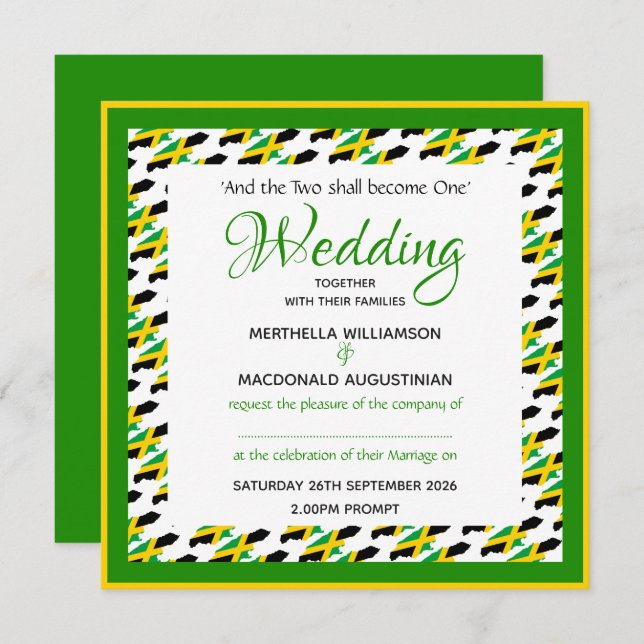 JAMAICA FLAG Patriotic Custom Wedding Einladung (Vorne/Hinten)