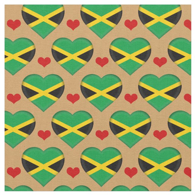 Jamaica Flag & Red Heart Modefabrik / Reggae Stoff (Nahaufnahme)