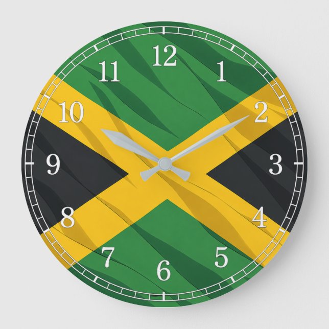 Jamaica Flag Wall Clock — Waving Flag Design Große Wanduhr (Vorderseite)