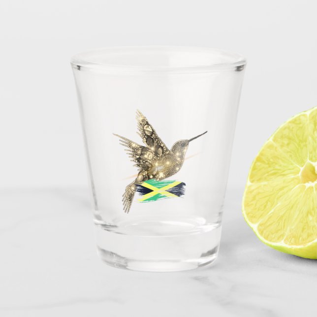 Jamaica-Flagge mit Hummingbird Schnapsglas (Vorderseite)
