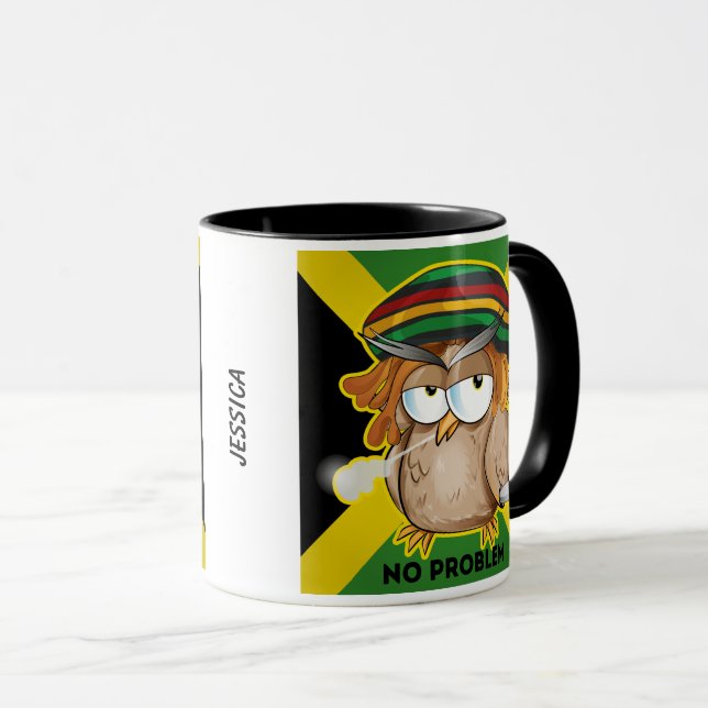 Jamaica Funny Rasta Rauchen Owl Anpassbarer Name Tasse (VorderseiteRechts)
