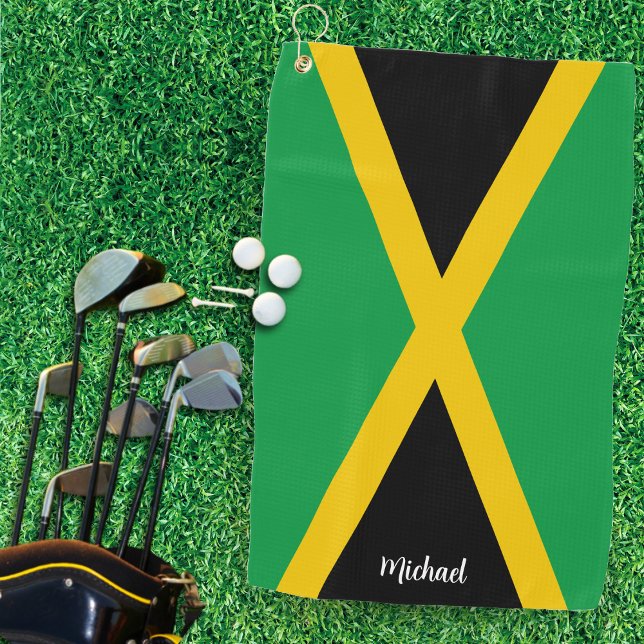 Jamaica Green Black & Gold Jamaikanische Flagge Golfhandtuch (Jamaica Green Black & Gold Jamaican Flag Golf Towel)