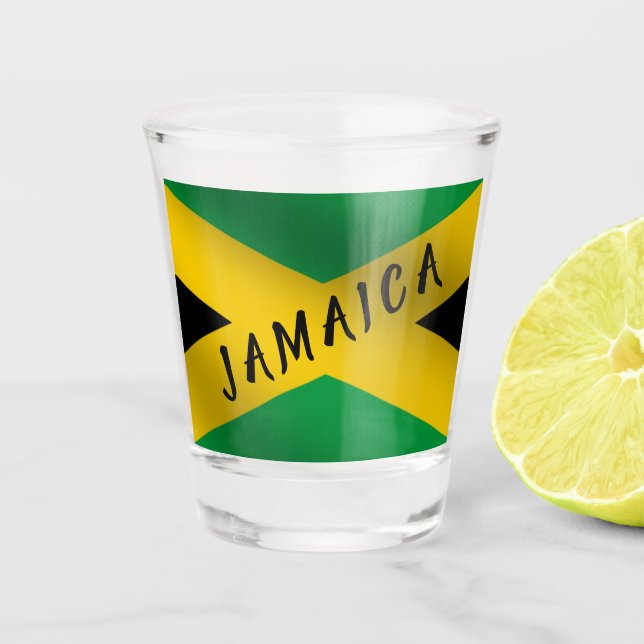 Jamaica Green Black & Gold Jamaikanische Flagge Schnapsglas (Vorderseite)