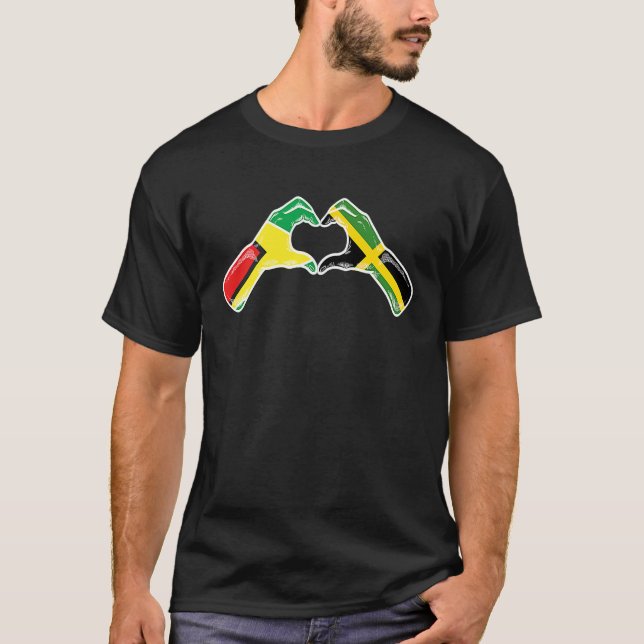 Jamaica Guyana Flag Jamaikanisches Guyana Herz T-Shirt (Vorderseite)